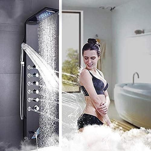 LCD-temperaturdisplay duschpanel badrumstorn duschpelare med kroppsmassagestrålar LED-duschmunstycke - svart, svart