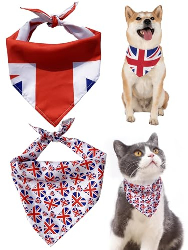 : GaoBangM 2Pcs Union Jack Dog Bandanas for Small Medium Dogs Adjustable