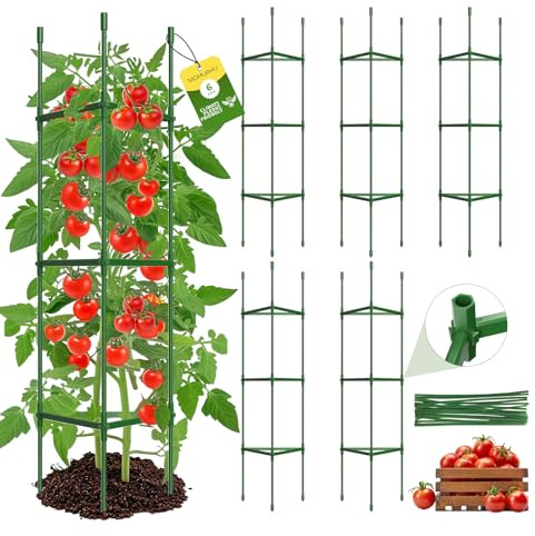 MQHUAYU Traliccio per Pomodori, 6 Pezzi, Fino a 130 cm di Altezza, Connettori Esagonali Migliorati, Robusti, Supporti per Pomodori Regolabili per Aiuole Rialzate, Pomodori, Rose, Giardino