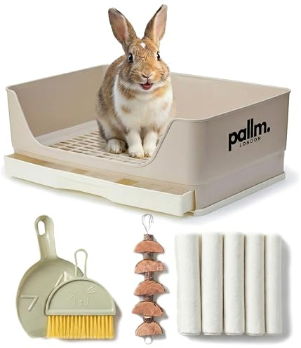 Large Rabbit Litter Tray with Drawer, Small Animal Potty Box for Rabbits, Guinea Pigs, Ferrets & Chinchillas, Easy-Clean Sifting Grille, Odour-Reducing Design, Includes Cleaning Tools & Pads