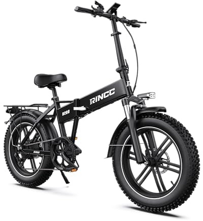 RINCC Bici Elettrica Pieghevole, Bicicletta Elettrica da 48V 15Ah Batteria, Autonomia di 80-100 Km,20×4.0 Fat Bike 7 Velocità da per Ogni Terreno,Ruota monoblocco in lega di magnesio,R200