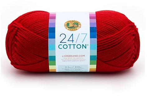 Lion Brand Yarn Company Cotton Yarn, 100 Percent Cotton, Red,15.24x6.35x6.35 cm