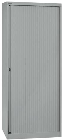 BISLEY Rollladenschrank EuroTambour, 4 Fachböden, 5 OH, Metall, Sl355 Rollladen/Korpus Silber, 43 x 80 x 198 cm