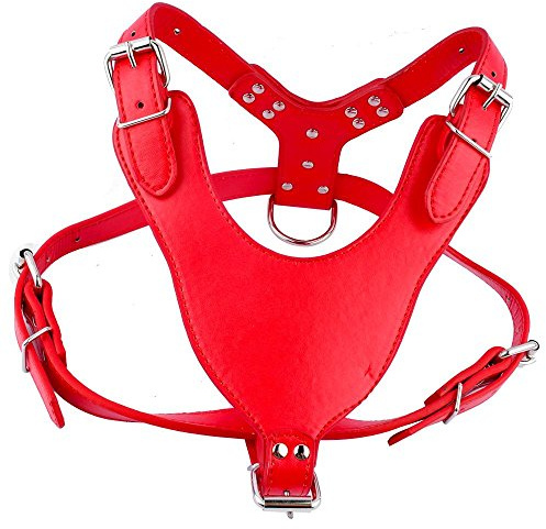 haoyueer Harnais en cuir souple pour chien - Large pitbull mastiff boxer bully poitrine réglable 66 ~ 86,4 cm (rouge)