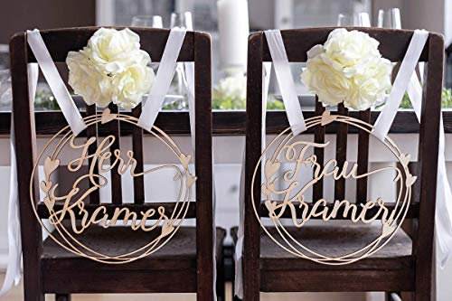 Hochzeitideal 2 Stuhlschilder Hochzeit - personalisiert mit Namen - Holzschild - schöne Hochzeitsdeko - Schriftzug aus Holz - Holzdeko für Stühle - Deko Hochzeit - Dekoration