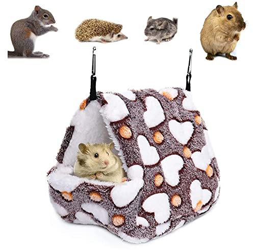 NganSuRong Hammock Nest Hamster Ferret Rat Mice Squirrel Pet Bird Bed Toy Warm Mini House Cave Hanging Cage Coffee (S(14 * 12CM))