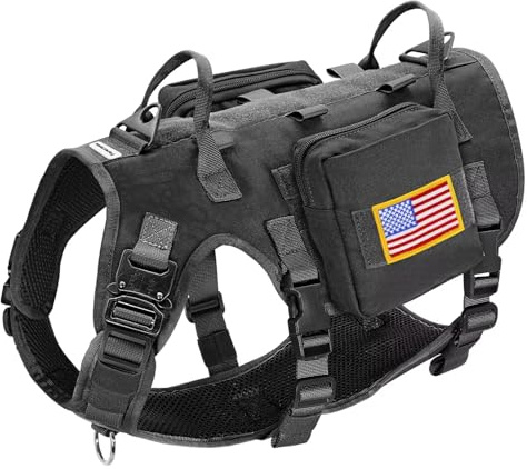 Forestpaw Dog Harness Medium Sized,Tactical Dog Harness with Handle,No Pull Military Style Service Dog Vest with Pockets Adjustable for Medium Dogs,Black,Chest 19.5-41.5