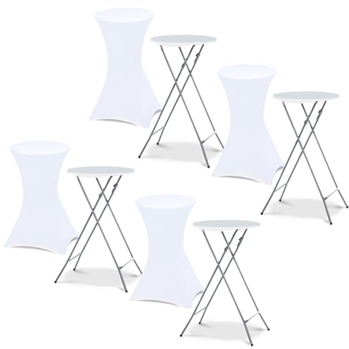IDMarket - Set di 4 tavoli alti pieghevoli da 105 cm e 4 coperture bianche