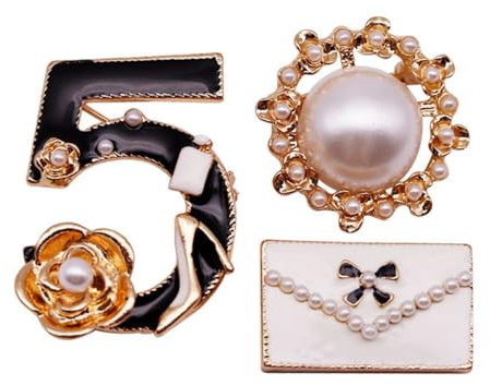 Broche de designer - Numéro 5 - Camélia imitation perle - Pour femme et fille, Métal