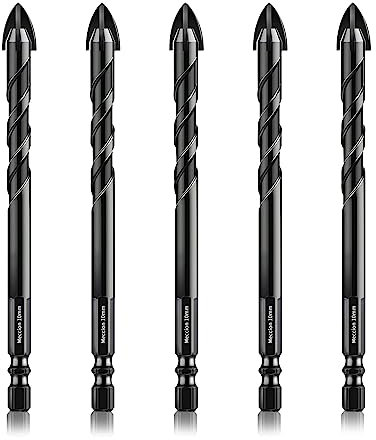 Meccion Fliesenbohrer 5tlg. 10mm Glasbohrer Professionell Kreuz Wolframkarbid Bohrer für Fliesen, Keramik, Mauerwerk, Glas, Kunststoff, Holz, Porzellan, Weichmetall