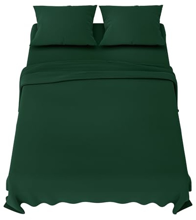Dreamzie Sabanas 135x190 cm - Juego de Sabanas 4 Piezas - Poliéster Microfibra Cepillada - Sabana Bajera, Sabana Encimera Cama y 2 Fundas de Almohada (Sabanas 135, Verde)
