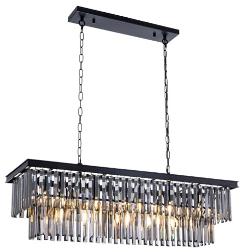 Wellmet 11-Light Smoke Grey Crystal Chandelier 40 inch, Contemporary Modern Chandeliers Adjustable for Living Room, Dining Room, Pool Table Light, Kitchen Island Lighting