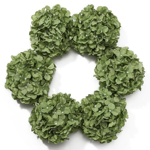 DuHouse Cabezas de hortensias Artificiales de Seda más Grandes con Tallo, Flores de hortensias Falsas para Boda, hogar, jardín, Centro de Mesa, Paquete de 6 (Verde Salvia)