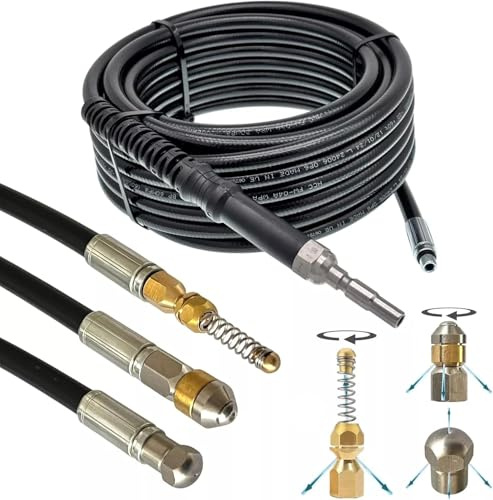 Tuyaux de nettoyage pour Kränzle DN10 K1050 X-Série Déboucheur Canalisation Buses Serpent de canalisation flexible Ensemble de nettoyage de tuyau (Ensemble - Rigide & rotatif & spirale, 15 mètres)