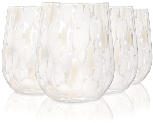 Sänger Trinkgläser Set Curacao 4-teiliges Gläser Set für 4 Personen aus Glas, Wasserglas, Weiß Beige, elegantes Design, Alltag, Familienessen, Büro, Outdoor Saftgläser Set | 320 ml