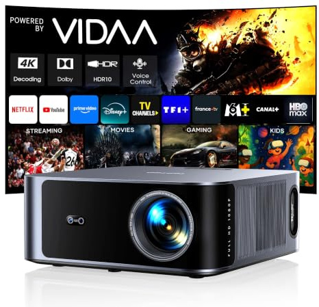 Proiettore 4K【2000 ANSI/40W Dolby]Vidaa Sistema Proiettore Auto focus e 6D Keystone Videoproiettore Two-way Bluetooth 5.4 Projector Controllo Vocale Proiettores Soffitto con AirPlay per Case/Esterno