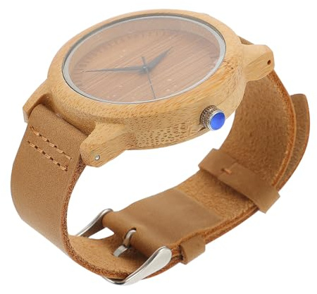 FOYTOKI Montre à Quartz Saint-Valentin pour Hommes et Femmes en Bois de Bambou Bracelet en Cuir Véritable, Style Élégant et Décontracté Réunions