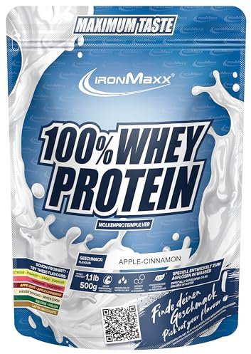 100% Whey Protein Pulver 500g Apple Cinnamon - Leckerer High Protein Shake, 37g Eiweiß pro Portion, Power Drink für intensives Muskel-Training, Mit BCAAs und EAAs