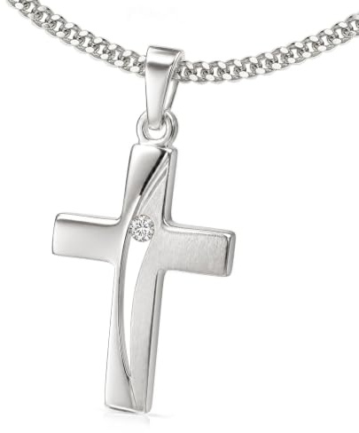 CLEVER SCHMUCK Ensemble de petite croix pour enfant en argent sterling 925 - Avec arc ouvert de 16 mm - Avec un oxyde de zirconium au centre et une chaîne fine d'ancre de 40 cm