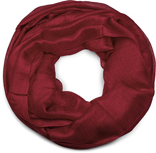 styleBREAKER Damen Loop Schal weich fließend | Seidig glänzendes Halstuch Einfarbig für Sommer & Frühling | Schlauchschal Leicht & Elegant, Farbe:Bordeaux-Rot