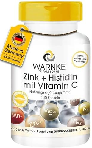 Zink + Histidin + Vitamin C - 100 Kapseln - hochdosiert & vegan | Warnke Vitalstoffe - Deutsche Apothekenqualität