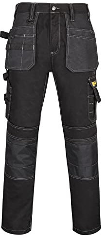 Men's Work Trousers with Multi Pockets, Knee Pad Pockets, Ideal for Site Work, Builders, Electricians & Gardening - Black, Waist 32