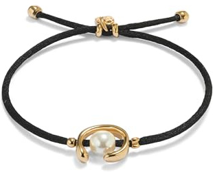 UNO de 50 | Pulsera de Hilo Negro con Perla Shell | Bañada en Oro 18k | Joyería Artesanal | Diseño Creativo