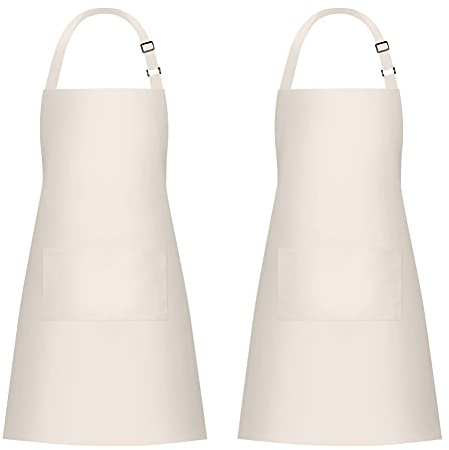 Jubatus 2 Pack 100% Cotton Aprons with 2 Pockets Cooking Chef Kitchen Adjustable Bib Apron for Women Men, Beige