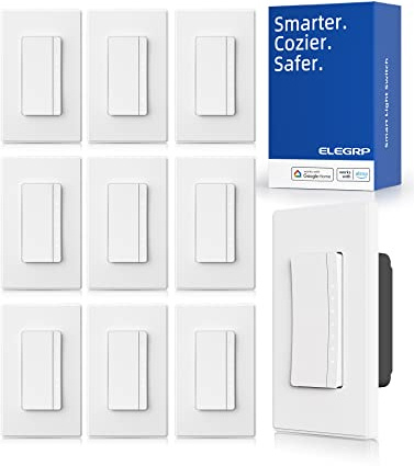 ELEGRP Smart Dimmer Light Switch DPR30, 2.4GHz Wi-Fi Dimmer Switch Compatible with Alexa and Google Assistant, Single Pole/3 Way, Needs Neutral Wire, No Hub Required, UL Listed, Matte White, 10 Pack