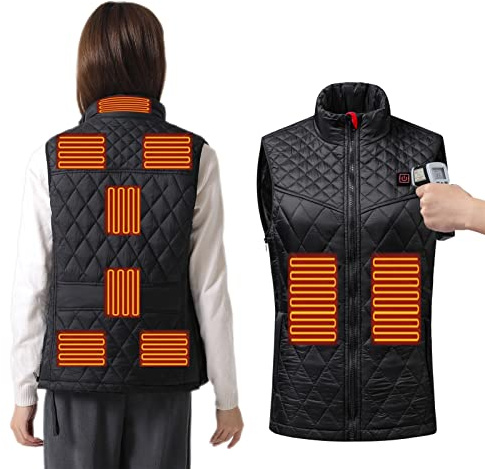 Heavyoff Gilet Riscaldato per Donna,USB Elettrico Giacca Riscaldabile,9 Zone di Riscaldamento,Lavabile,Giubbotto Riscaldato per Sci Pesca Escursionismo (Batterie Non Incluse), Nero, XXS