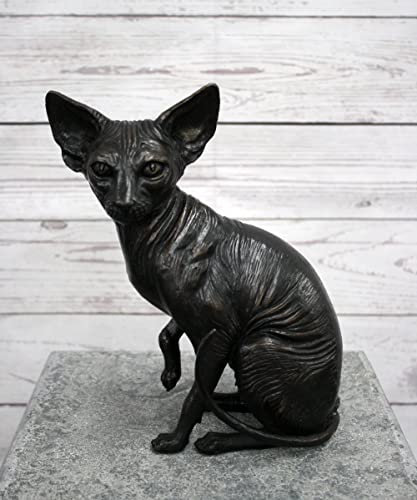 Thermobrass Bronzefigur sitzende Katze Sphynx braun-schwarz Dekofigur - 18x22x10cm