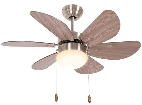 HOMCOM Ceiling Fan with Light, 76cm Flush Mount LED Ceiling Fan Light with 6 Reversible Blades, Pull-Chain Switch, for Bedroom Living Room, Walnut Brown