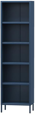 Jan Nowak Bücherregal Metall - Mario | Stabiles Regal Industrial mit 4 höhenverstellbaren Einlegeböden (4x30 kg) und Wandmontage | Hochregal Glitzernd, Regal Schmal | 50 x 180 x 35 cm | Dunkelblau