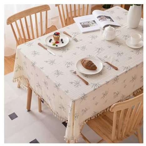 BCughia Tischdecke 120x180CM Beige, Tischtuch Abwaschbar Rechteckig Baumwolle Blätter Jacquard mit Quasten Tischtuch für Indoor, Outdoor, Essen, Küche