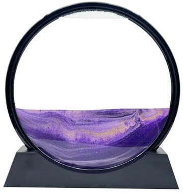 AzureLeap Peinture de Sable Mobile Cadre Sablier Art de Sable en Mouvement Sable Dynamique dans un Verre Rond Paysage 3D pour Bureau et Décoration Maison (Violet,12 Pouces)