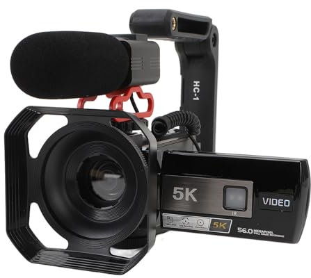 Caméra Vidéo Caméscope, 5K 25fps 56MP écran Tactile 3 Pouces Zoom 18X Caméra de Vlogging avec Microphone Pare- Télécommande Support Portable, WiFi, USB, TV, Application