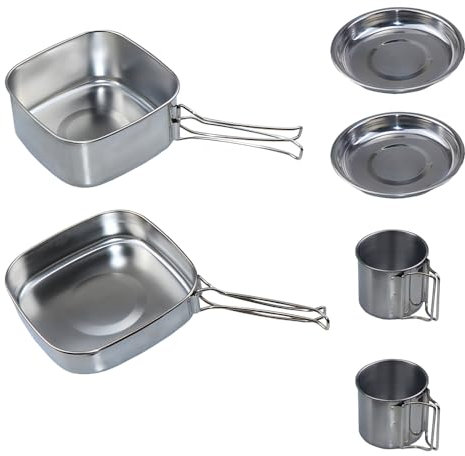 Camping, matlagningskit för matlagning, 6 st set med picknick campingfat, kopp + tallrik + soppkruka + stekpanna, med förvaringsväska för vandring, backpacking, picknick, camping
