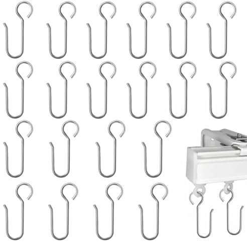 20PCS Shower Rail Hooks Silver Shower Curtain Hooks S Shaped Showers Hook for Curtains Rust Proof Stainless Steel Showers Curtain Rings for Bathroom Glide Curtain Hangers and Curtains Rod