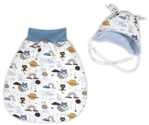 SÜSSE ZWERGE Strampelsack Schaukeltiere - ab Frühchen Größe 40-44 - handmade - für Sommer oder Winter (gefüttert mit Baumwolljersey (Übergang), weiß-hellblau, 02 (50-62) Neugeborene)
