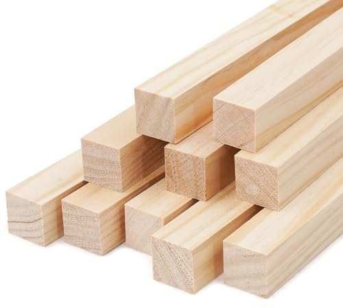 10 piezas de varillas cuadradas de 20 x 300 mm de madera para clavos, varillas de madera cuadradas para clavos, para manualidades, varillas de madera dura sin terminar, para bricolaje, decoración del