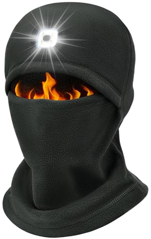 BTNEEU Cagoule Moto Homme LED Lumineux Cache Cou Moto Thermique USB Rechargeable Tour de Cou Polaire Masque de Ski Coupe-Vent Multifonctionnel Balaclava pour Cyclisme Randonnée Course Pêche (Gris)