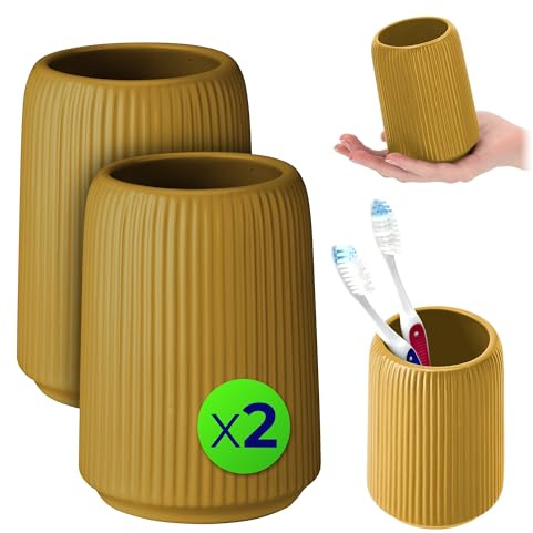 KADAX Bicchieri da bagno in ceramica, 2 pezzi, bicchiere per spazzolini da denti, bicchiere per spazzolino da denti, bicchiere da bagno, tazza da bagno, porta spazzolini (giallo)