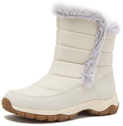Lands' End Expedition Warmest Waterproof No Tie Kids Snow Boots for Boys and Girls - Insulated Winter Fleece Lined Snow Boots Size 11 to 7 Little and Big Kid Shoes - White, 5 Big Kid