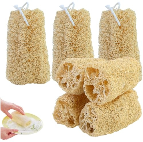 7 spugne luffa naturali in cetriolo, 10 cm, esfoliante luffa biodegradabile, perfette per la cura del corpo, la cucina, il bagno e il sapone loofah