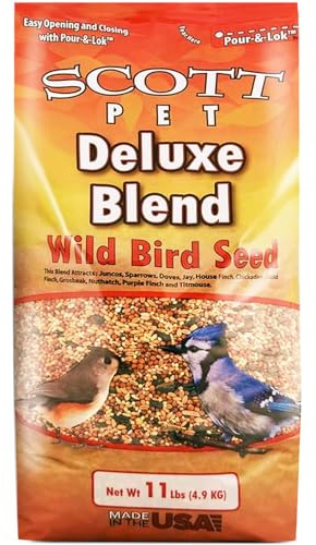 Scott Pet Wild Bird Seed, Deluxe Blend, 11 lbs Bag, No Dust, No Corn Mix, Feed, Great for All Feeder Types, Food for Outside Wild Birds