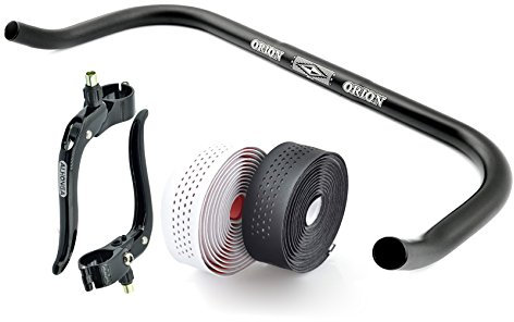 Permanent cykel bullhorn fixie singlespeed styre svart 440 mm med bromsspak och speciellt styrband svart