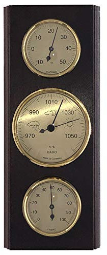 Selva Station météo mécanique - Fabriqué en Allemagne - Noyer - Affichage du thermomètre, de l'hygromètre/baromètre - Toutes Les données météo importantes en Un Coup d'œil - Mécanique précise