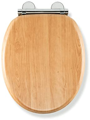 Croydex Hartley Flexi-Fix Soft Close Toilet Seat - Quick Release Button for Easy Cleaning and Adjustable Hinges with Top and Bottom Fixings, Antibacterial Heavy Duty Toilet Seat (Light Oak Wood)