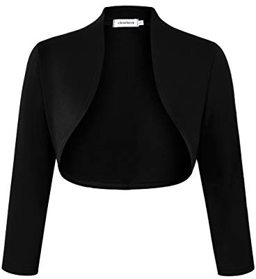 Clearlove Mujer Bolero Elegante Cárdigan 3/4 Manga Corta Festiva Chaqueta de Hombro (Embalaje MULTIVÍA), Negro-2, M