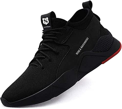 NASONBERG Arbeitsschuhe Herren Damen Sicherheitsschuhe Stahlkappen Schutzschuhe Leicht Stahlkappenschuhe Sportlich Arbeitsschutzschuhe Unisex (D Schwarz 39EU)
